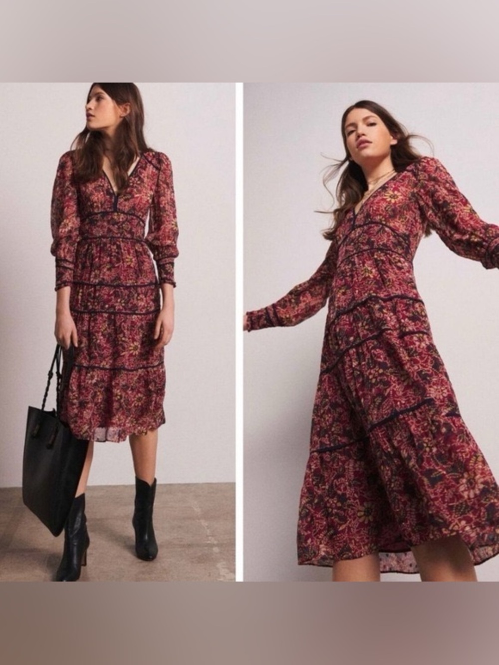 BA&SH midi gigi floral red and blue dress- size small- bohemian,